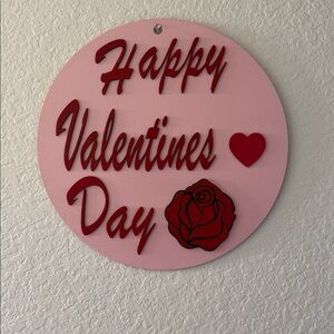 Handcrafted Pink and Red Valentine's Day Sign with a Rose